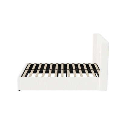 Oikiture Bed Frame Double Size Gas Lift Base Boucle Fabric White-Bed Frame-PEROZ Accessories