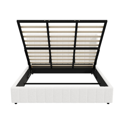 Oikiture Bed Frame King Size Gas Lift Base Boucle Fabric White-Bed Frame-PEROZ Accessories