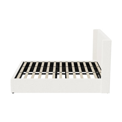 Oikiture Bed Frame King Size Gas Lift Base Boucle Fabric White-Bed Frame-PEROZ Accessories