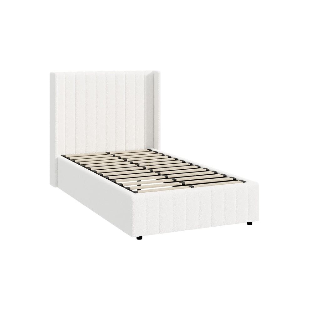 Oikiture Bed Frame King Single Gas Lift Base Boucle Fabric White-Bed Frame-PEROZ Accessories