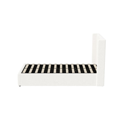 Oikiture Bed Frame King Single Gas Lift Base Boucle Fabric White-Bed Frame-PEROZ Accessories