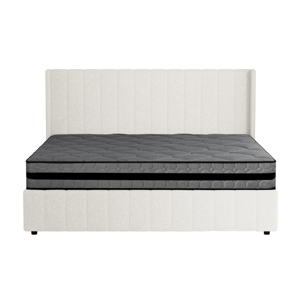 Oikiture Bed Frame with Mattress Set King Size Gas Lift Boucle BILY-Bed Frame-PEROZ Accessories