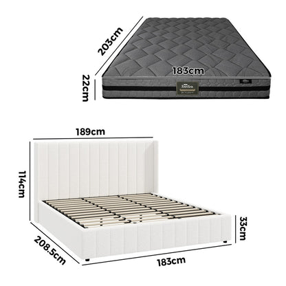 Oikiture Bed Frame with Mattress Set King Size Gas Lift Boucle BILY-Bed Frame-PEROZ Accessories