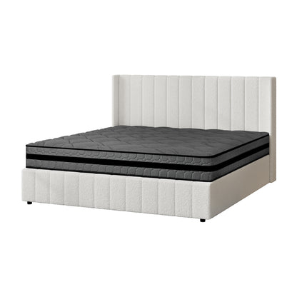 Oikiture Bed Frame with Mattress Set King Size Gas Lift Boucle BILY-Bed Frame-PEROZ Accessories