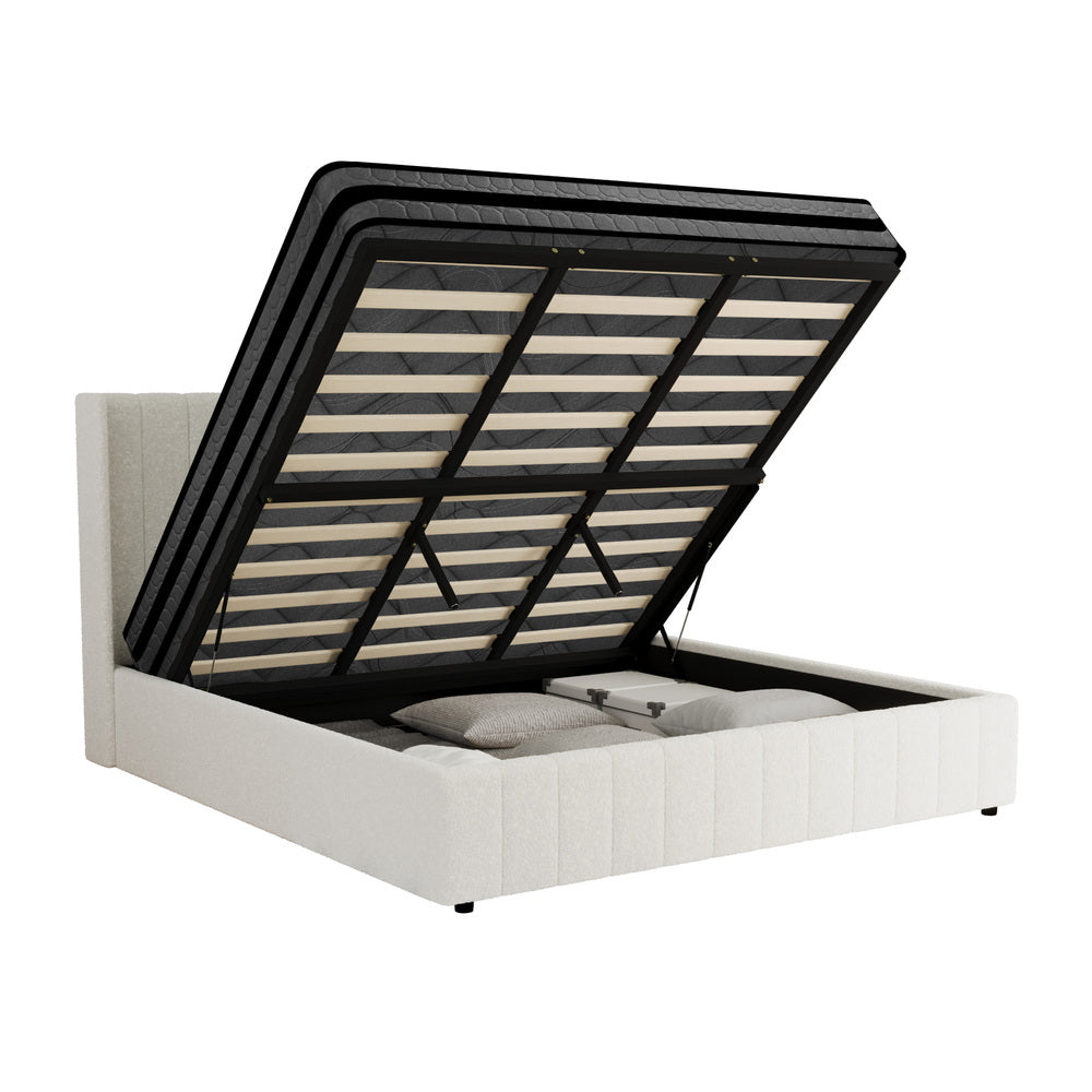 Oikiture Bed Frame with Mattress Set King Size Gas Lift Boucle BILY-Bed Frame-PEROZ Accessories