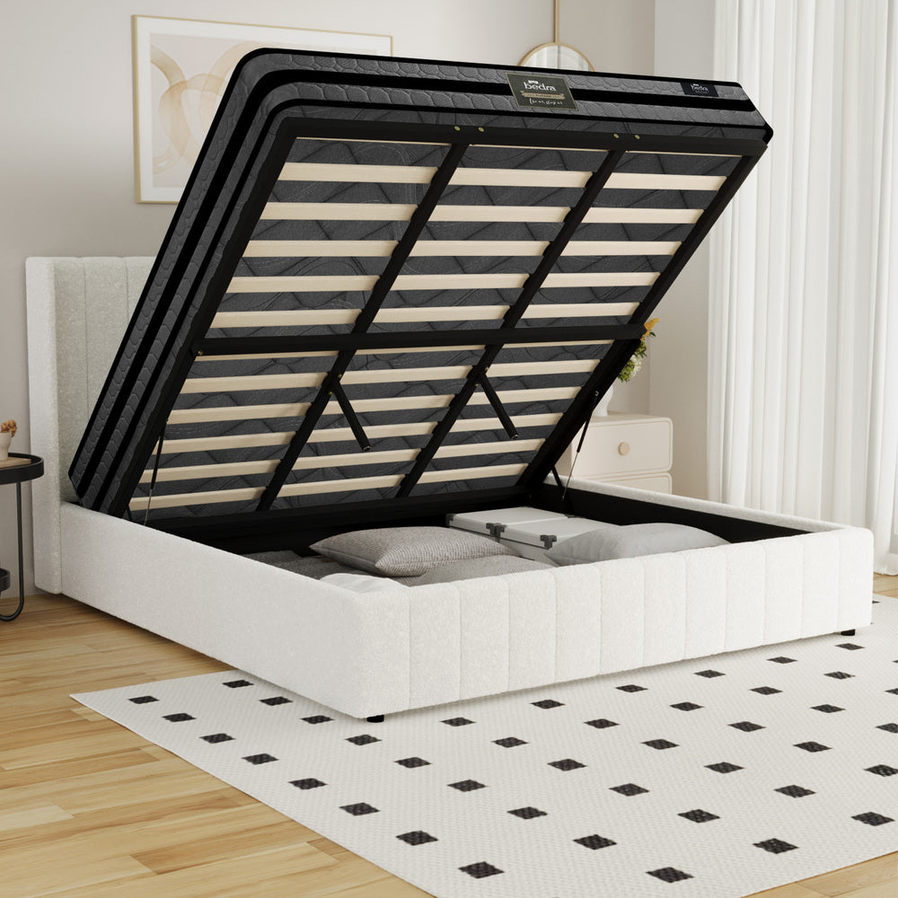 Oikiture Bed Frame with Mattress Set King Size Gas Lift Boucle BILY-Bed Frame-PEROZ Accessories