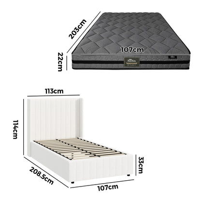 Oikiture Bed Frame with Mattress Set King Single Gas Lift Boucle BILY-Bed Frame-PEROZ Accessories