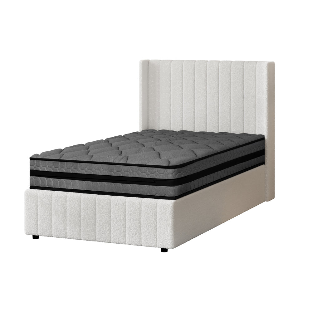 Oikiture Bed Frame with Mattress Set King Single Gas Lift Boucle BILY-Bed Frame-PEROZ Accessories