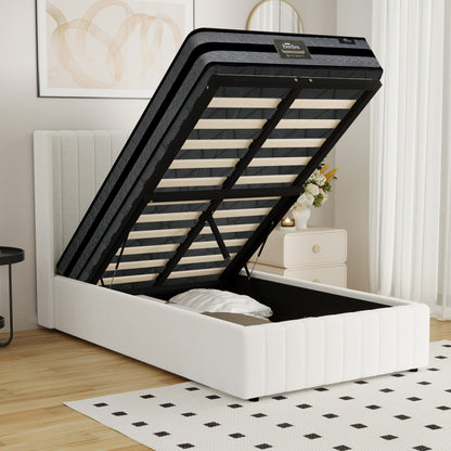 Oikiture Bed Frame with Mattress Set King Single Gas Lift Boucle BILY-Bed Frame-PEROZ Accessories