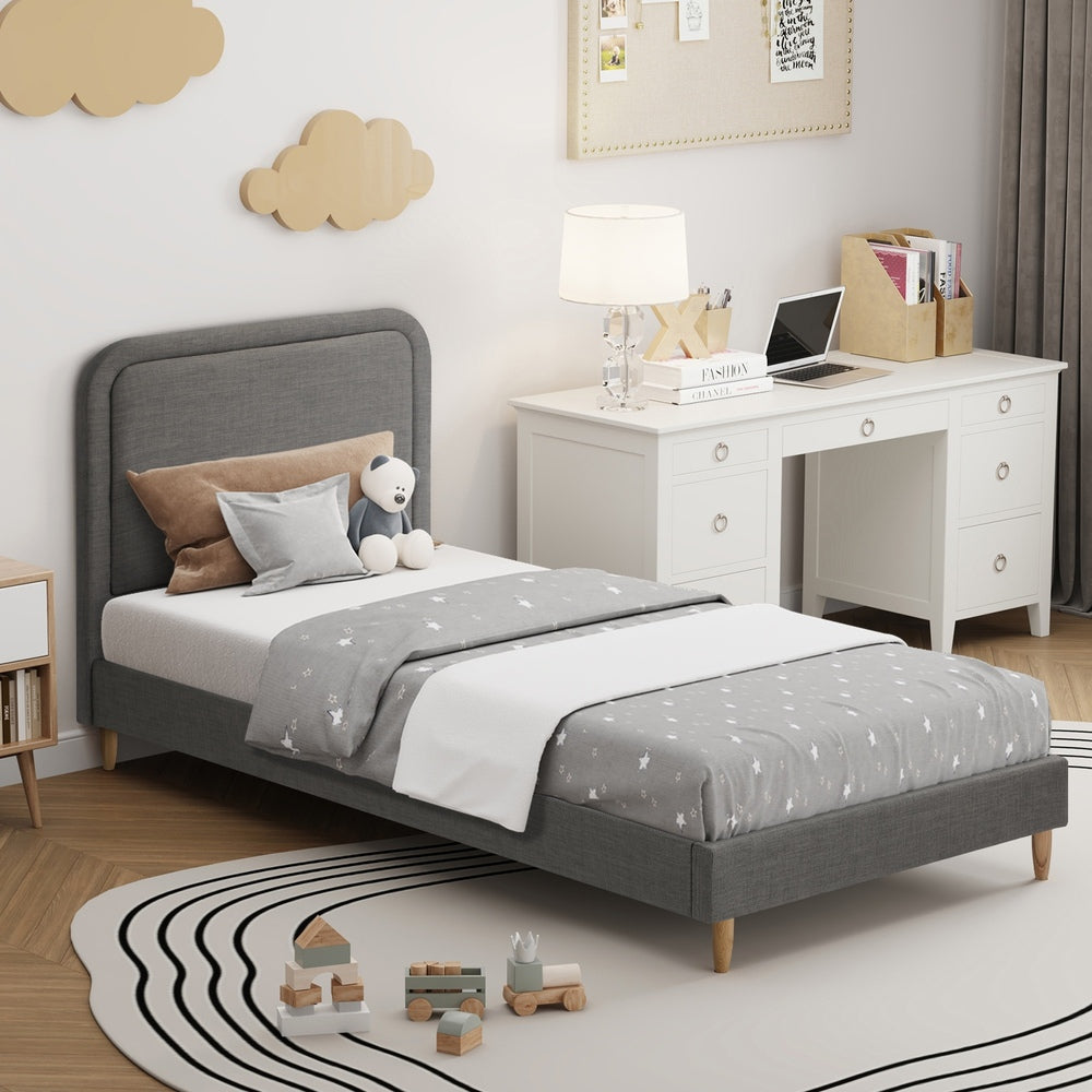 Oikiture Bed Frame King Single Size Fabric Grey BOB-Bed Frame-PEROZ Accessories