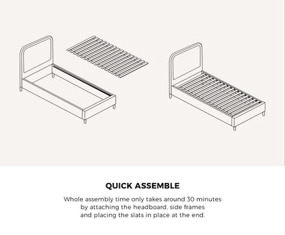 Oikiture Bed Frame King Single Size Fabric Grey BOB-Bed Frame-PEROZ Accessories
