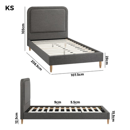 Oikiture Bed Frame King Single Size Fabric Grey BOB-Bed Frame-PEROZ Accessories