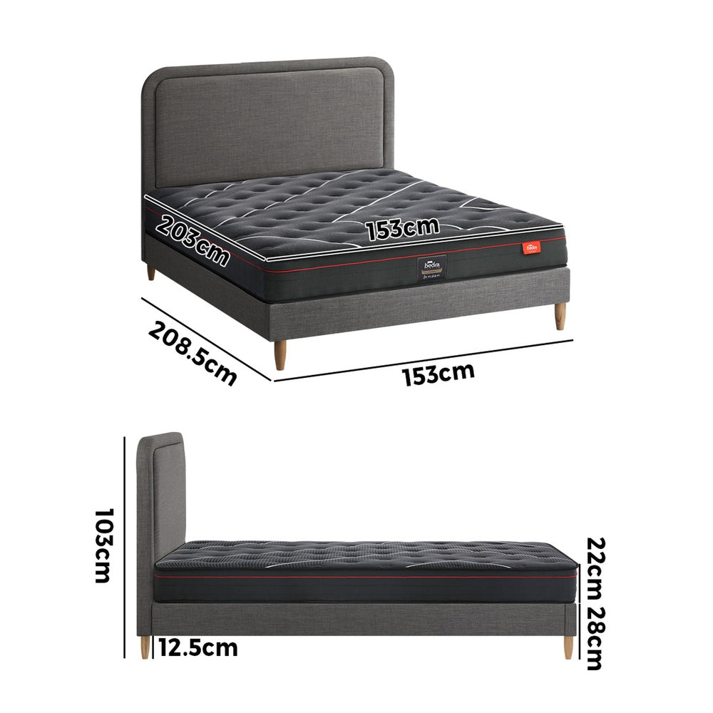 Oikiture Bed Frame Queen Size Beds Platform with Mattress Grey Fabric-Bed Frame-PEROZ Accessories