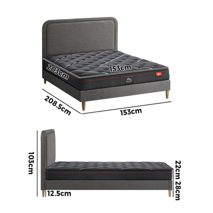 Oikiture Bed Frame Queen Size Beds Platform with Mattress Grey Fabric-Bed Frame-PEROZ Accessories