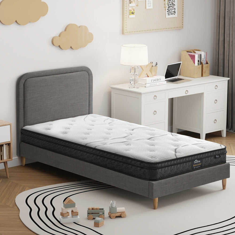 Oikiture Bed Frame Single Size Base with Bonnell Spring Mattress Grey-Bed Frame-PEROZ Accessories