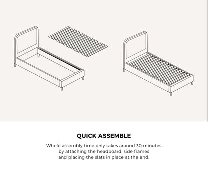 Oikiture Bed Frame Single Size Base with Bonnell Spring Mattress Grey-Bed Frame-PEROZ Accessories