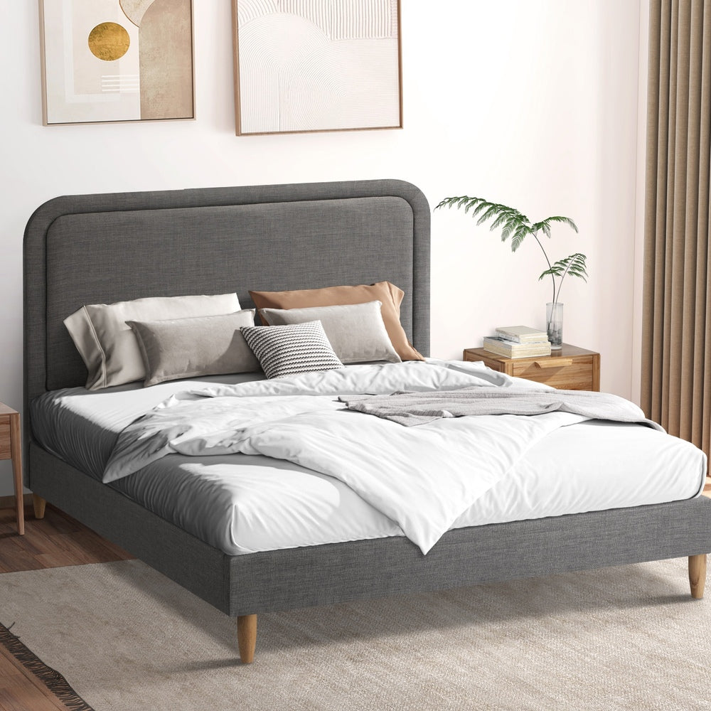 Oikiture Bed Frame Queen Size Fabric Grey BOB-Bed Frame-PEROZ Accessories