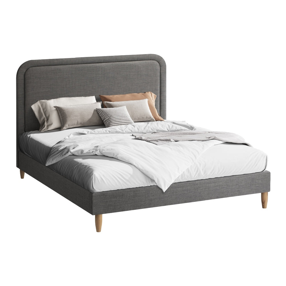 Oikiture Bed Frame Queen Size Fabric Grey BOB-Bed Frame-PEROZ Accessories