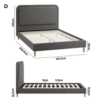 Oikiture Bed Frame Queen Size Fabric Grey BOB-Bed Frame-PEROZ Accessories
