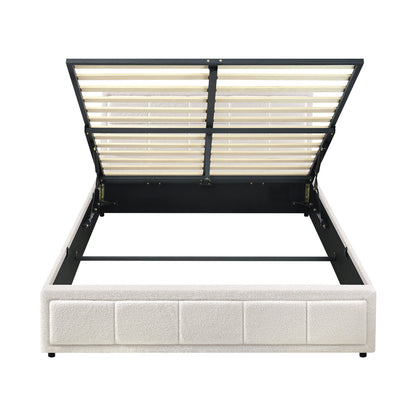 Oikiture Double Bed Frame Gas Lift Storage Base Boucle White-Bed Frames-PEROZ Accessories