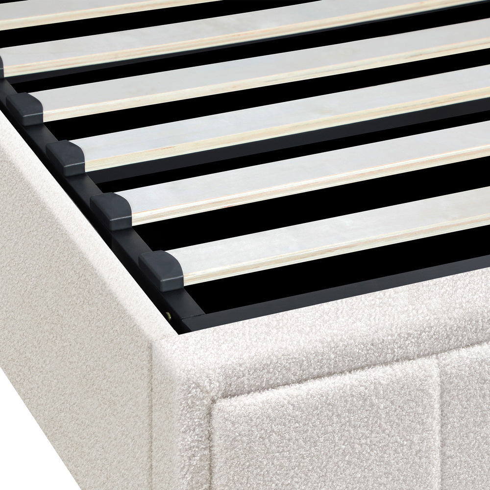 Oikiture Double Bed Frame Gas Lift Storage Base Boucle White-Bed Frames-PEROZ Accessories