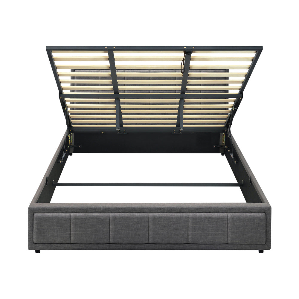 Oikiture Bed Frame King Size Gas Lift Storage Base Fabric Grey-Bed Frames-PEROZ Accessories