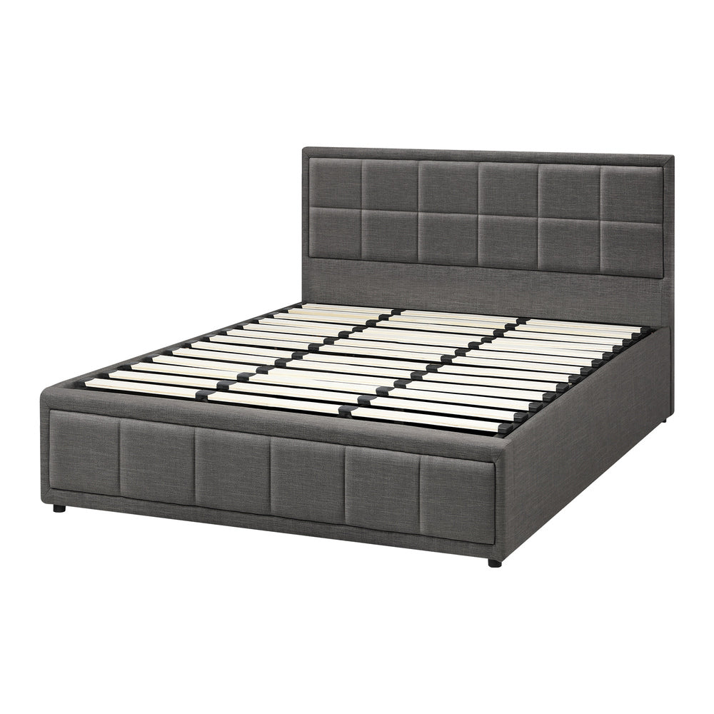 Oikiture Bed Frame King Size Gas Lift Storage Base Fabric Grey-Bed Frames-PEROZ Accessories