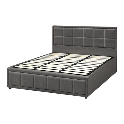 Oikiture Bed Frame King Size Gas Lift Storage Base Fabric Grey-Bed Frames-PEROZ Accessories
