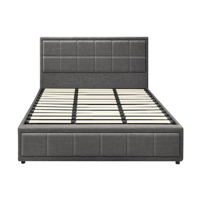 Oikiture Bed Frame King Size Gas Lift Storage Base Fabric Grey-Bed Frames-PEROZ Accessories