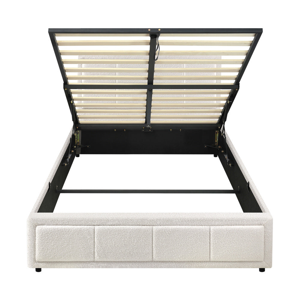 Oikiture Bed Frame King Single Gas Lift Storage Base Boucle White-Bed Frames-PEROZ Accessories