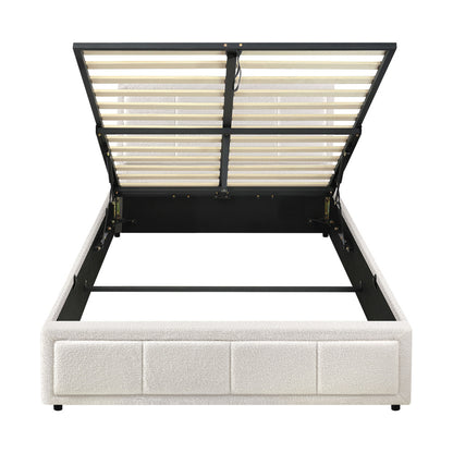 Oikiture Bed Frame King Single Gas Lift Storage Base Boucle White-Bed Frames-PEROZ Accessories