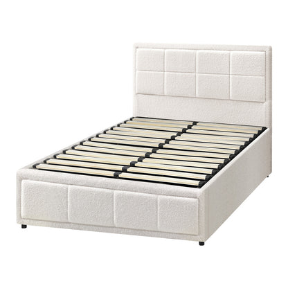 Oikiture Bed Frame King Single Gas Lift Storage Base Boucle White-Bed Frames-PEROZ Accessories