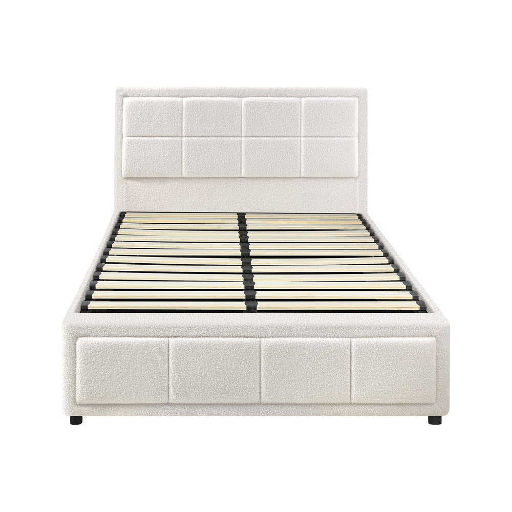 Oikiture Bed Frame King Single Gas Lift Storage Base Boucle White-Bed Frames-PEROZ Accessories