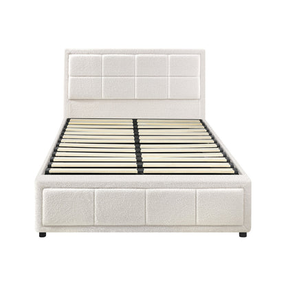 Oikiture Bed Frame King Single Gas Lift Storage Base Boucle White-Bed Frames-PEROZ Accessories