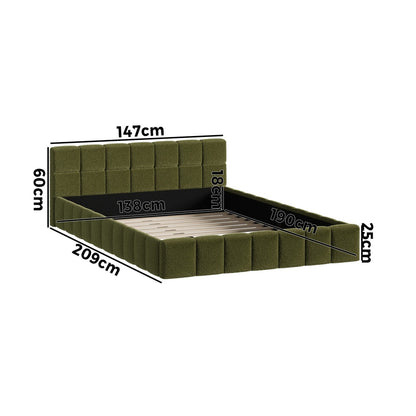 Oikiture Bed Frame Double Size Tufted Headboard Green Boucle-Bed Frame-PEROZ Accessories