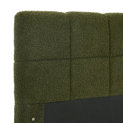 Oikiture Bed Frame Double Size Tufted Headboard Green Boucle-Bed Frame-PEROZ Accessories