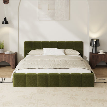 Oikiture Bed Frame Double Size Tufted Headboard Green Boucle-Bed Frame-PEROZ Accessories