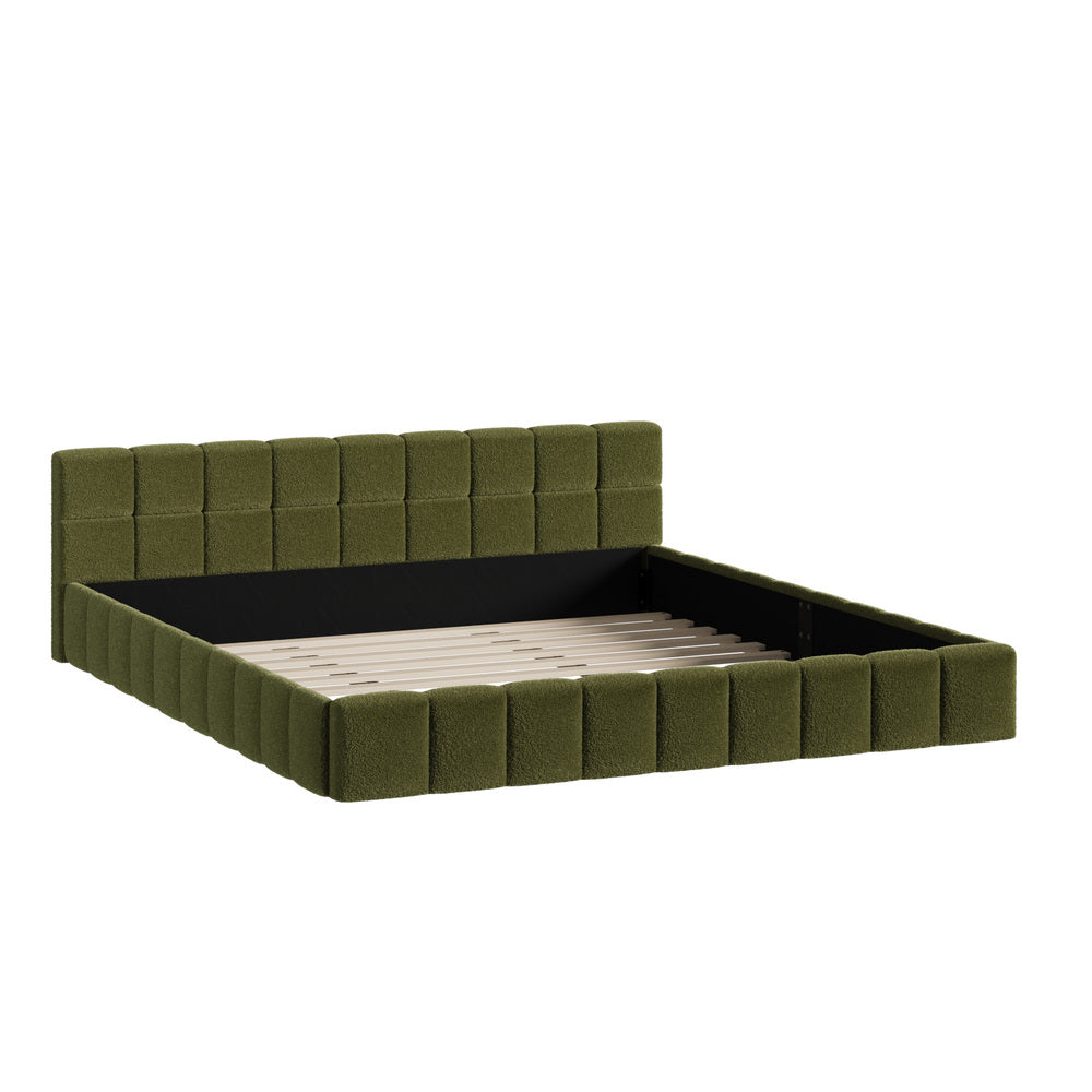 Oikiture Bed Frame King Size Tufted Headboard Green Boucle-Bed Frame-PEROZ Accessories
