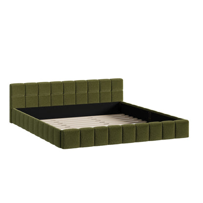 Oikiture Bed Frame King Size Tufted Headboard Green Boucle-Bed Frame-PEROZ Accessories