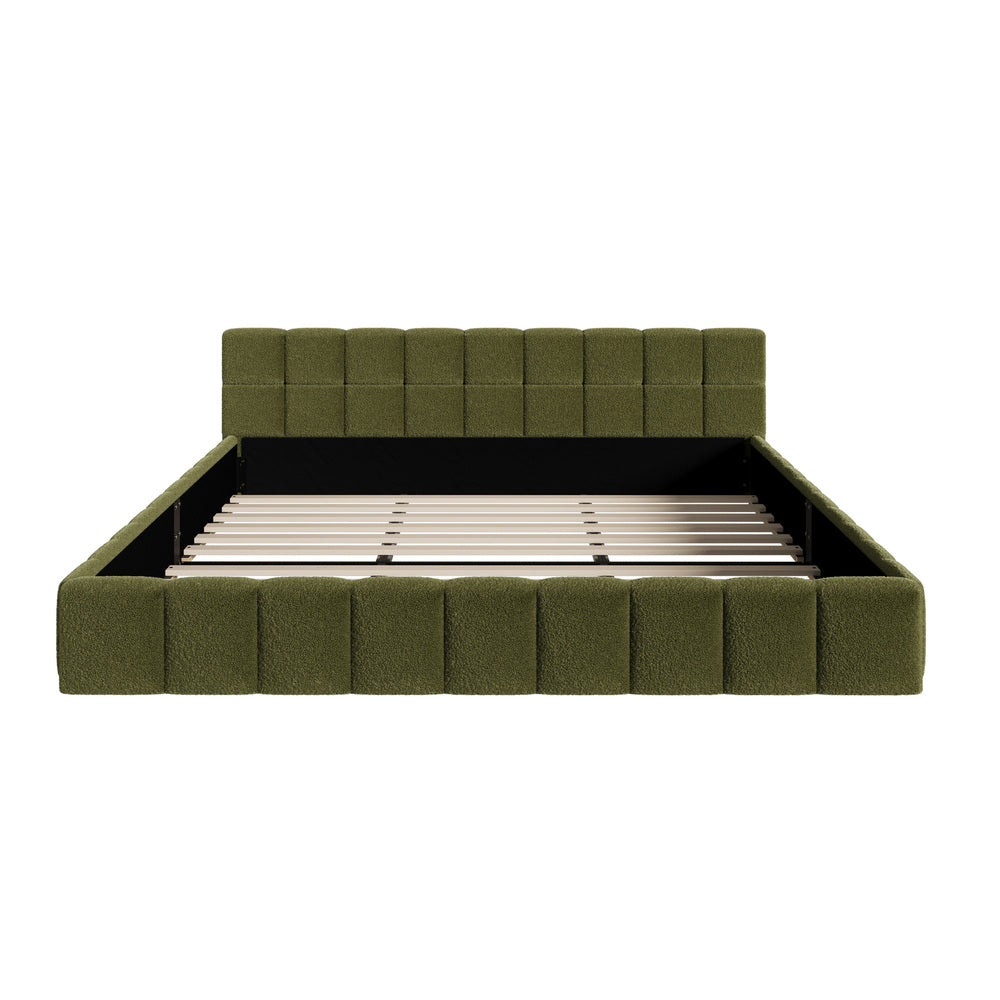 Oikiture Bed Frame King Size Tufted Headboard Green Boucle-Bed Frame-PEROZ Accessories
