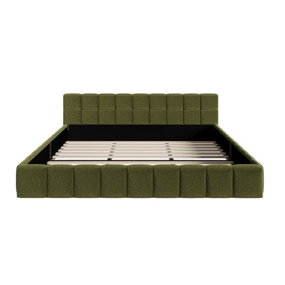 Oikiture Bed Frame King Size Tufted Headboard Green Boucle-Bed Frame-PEROZ Accessories