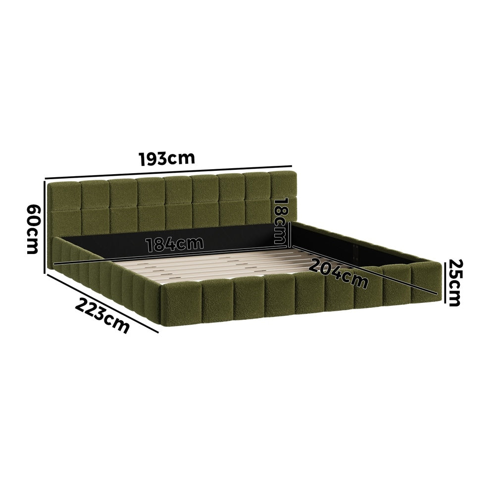 Oikiture Bed Frame King Size Tufted Headboard Green Boucle-Bed Frame-PEROZ Accessories