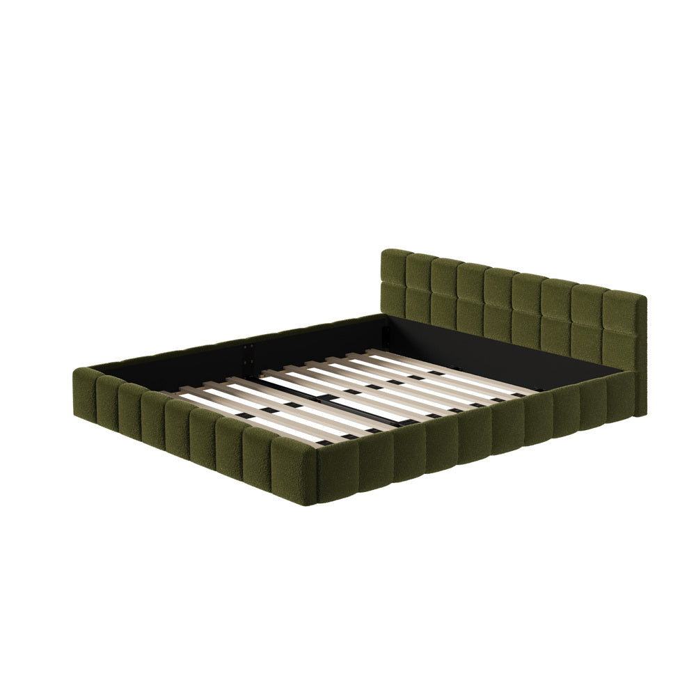 Oikiture Bed Frame King Size Tufted Headboard Green Boucle-Bed Frame-PEROZ Accessories