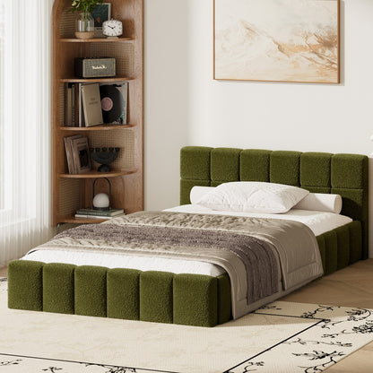 Oikiture Bed Frame King Single Size Tufted Headboard Green Boucle-Bed Frame-PEROZ Accessories