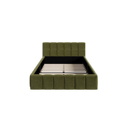 Oikiture Bed Frame King Single Size Tufted Headboard Green Boucle-Bed Frame-PEROZ Accessories