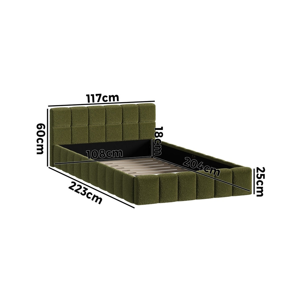 Oikiture Bed Frame King Single Size Tufted Headboard Green Boucle-Bed Frame-PEROZ Accessories