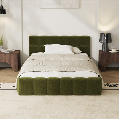 Oikiture Bed Frame King Single Size Tufted Headboard Green Boucle-Bed Frame-PEROZ Accessories