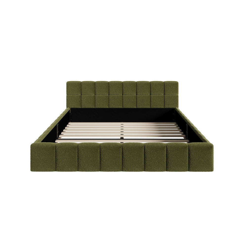 Oikiture Bed Frame Queen Size Tufted Headboard Green Boucle-Bed Frame-PEROZ Accessories