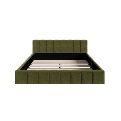 Oikiture Bed Frame Queen Size Tufted Headboard Green Boucle-Bed Frame-PEROZ Accessories