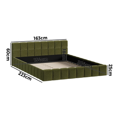 Oikiture Bed Frame Queen Size Tufted Headboard Green Boucle-Bed Frame-PEROZ Accessories